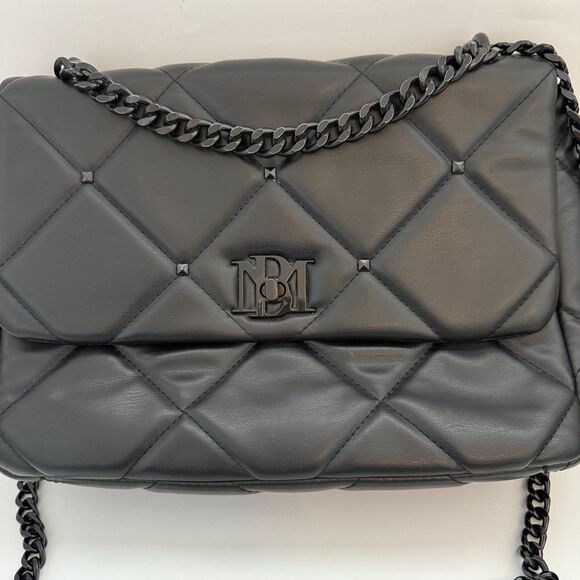 Badgley Mischka Vegan Leather Quilted Purse Shoulder Hand Bag Black Link Chain - Picture 2 of 9